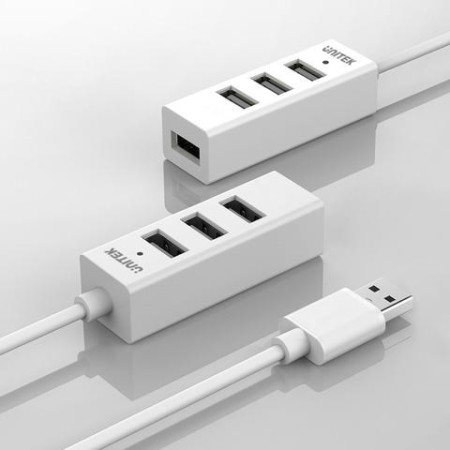 USB 4x HUB 2.0 Y-2146, 1x įkrovimo lizdas, baltas