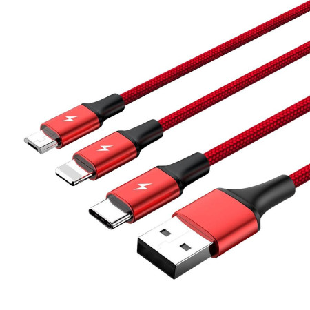 Unitek micro USB/Lightning/USB-C 1.2m kabelis raudonas