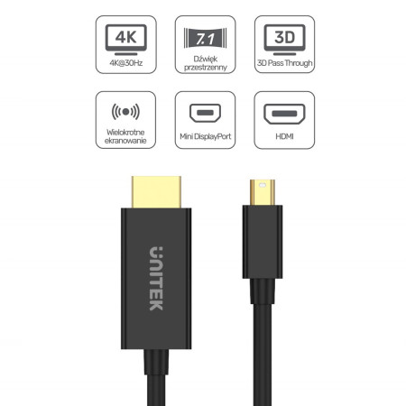 Unitek miniDisplayPort į HDMI 2.0 m