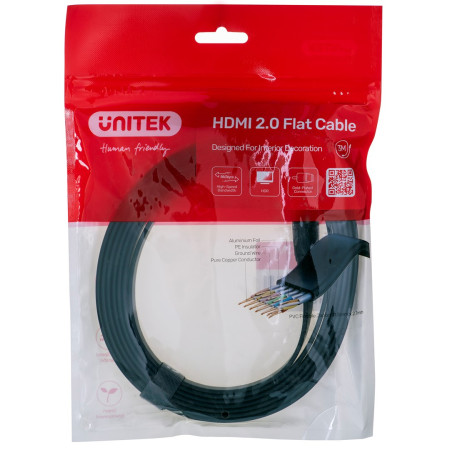 Unitek High Speed HDMI 2.0 kabelis, 4K 60Hz, plokščias, 3 m