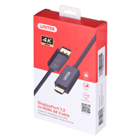 Unitek DisplayPort 1.2 į HDMI 4K 60Hz kabelis 1,8 m