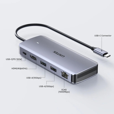 Unitek USB-C Aktyvus Hub 10 Gbps su M.2 diskų korpusu ir HDMI