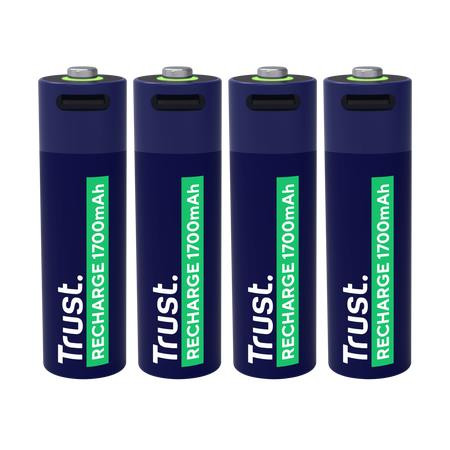 TRUST LI-ION AA 1.5V 1700MAH USB-C Įkraunama Baterija 4 vnt.