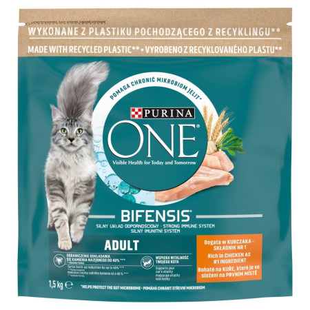 Purina ONE Suaugusių Kačių Maistas su Vištiena ir Grūdais 1,5kg