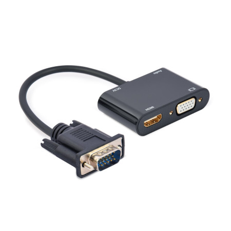VGA į HDMI + VGA konverteris, juodas, 15 cm