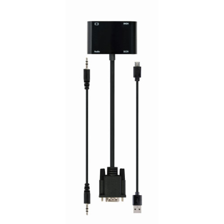 VGA į HDMI + VGA konverteris, juodas, 15 cm