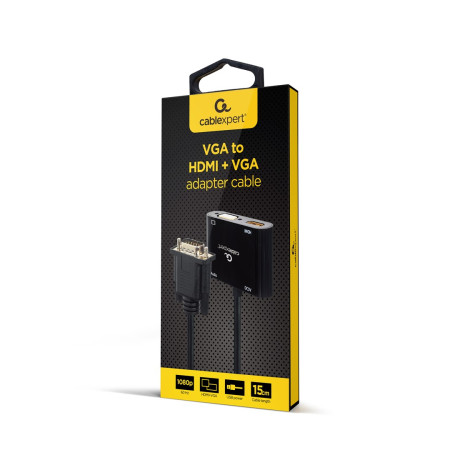 VGA į HDMI + VGA konverteris, juodas, 15 cm
