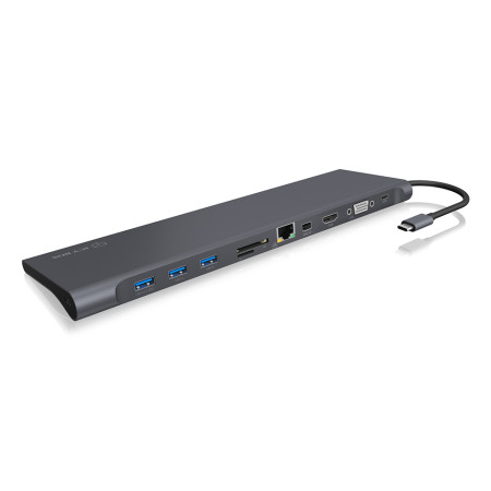 ICY BOX IB-DK2102-C Vielinis USB 3.2 Gen 1 (3.1 Gen 1) Type-C Antracitas, Juoda