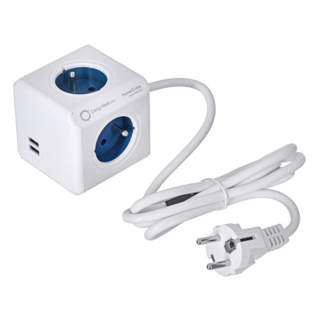PowerCube Extended 4 gniazda su 2x USB 1.5m mėlynas