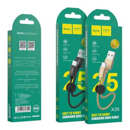 Hoco X35 Type-C USB kabelis 0.25m juodas