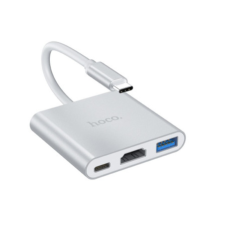Adapteris Hoco HB14 Type-C į USB-A+HDMI+Type-C sidabrinis