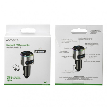 Bluetooth FM siųstuvas Media&Assist 2 su multimedia-in, laisvų rankų funkcija, automobilinis įkroviklis