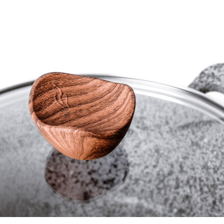 PROMIS GRANITAS puodų rinkinys, 16 cm puodas, 20, 24, 28 cm puodai su rudomis rankenomis