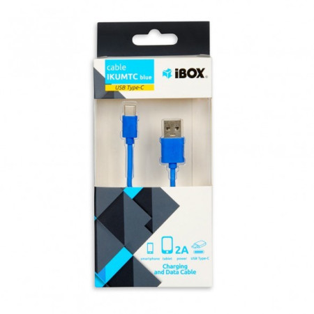 iBox USB 2.0 kabelis, 1 m, USB A - USB C, Mėlynas