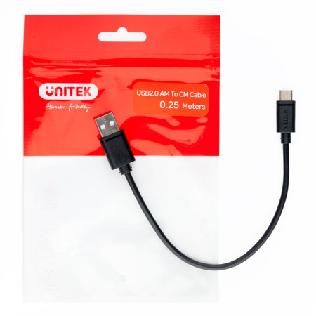 UNITEK USB-A - USB-C kabelis 25 cm