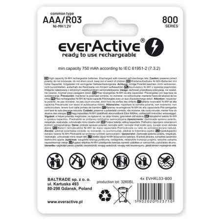everActive Ni-MH R03 AAA 800 mAh Silver Line akumuliatoriai