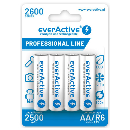 everActive Ni-MH R6 AA 2600 mAh Professional Line akumuliatoriai