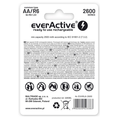 everActive Ni-MH R6 AA 2600 mAh Professional Line akumuliatoriai
