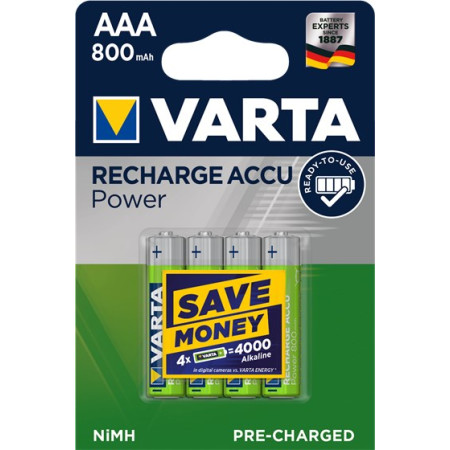 VARTA HR03 AAA Įkraunamos baterijos 800 mAh 4 vnt Žalia