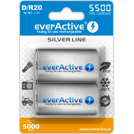 Akumuliatoriai everActive R20/D Ni-MH 5500 mAh ready to use