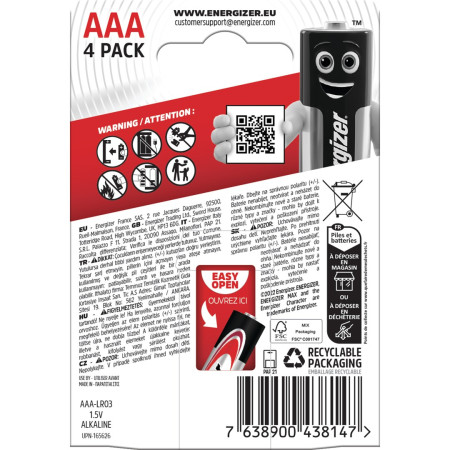 Energizer Max AAA LR03 baterija 4 vnt.