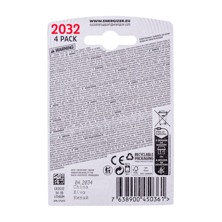 Energizer CR2032 Eco baterijos, 4 vnt.