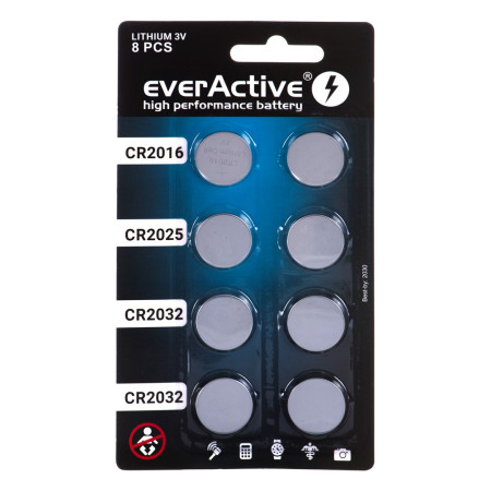 everActive ličio baterijų rinkinys - 8 vnt. (4 x CR2032, 2 x CR2025, 2 x CR2016)