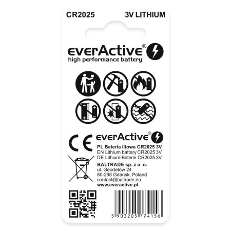 Mini ličio baterija everActive CR2025 - 2 vnt.