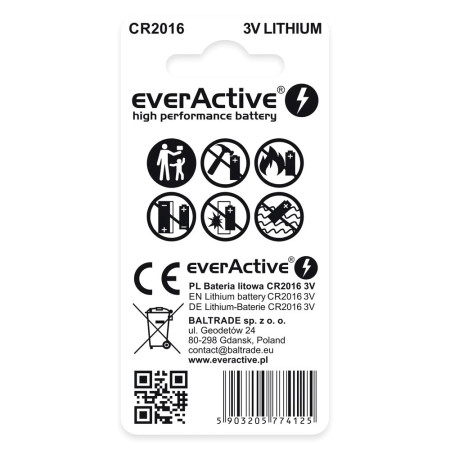 Mini ličio baterija everActive CR2016 - 2 vnt.