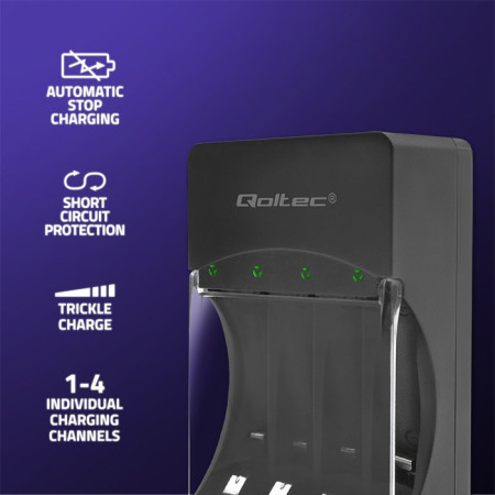Qoltec 50653 Akumuliatoriaus įkroviklis Ni-MH tipo R03/AAA R6/AA