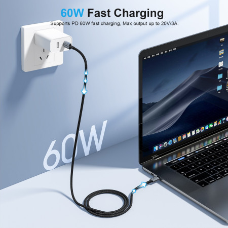 Choetech XCC-1015 USB-C į USB-C kabelis 60W 2.0m juodas
