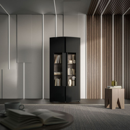 Cama 2D vitrina MICHELLE 86x35-47xH180 juoda/vikingo ąžuolas