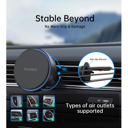 Automobilinis laikiklis-įkroviklis Choetech T205-F MagSafe 15W juodas