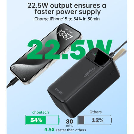 Išorinė baterija Power Bank Choetech B732 22.5W 50000mAh juoda