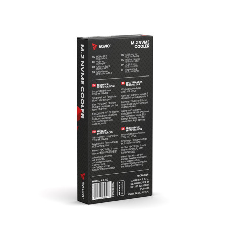 SAVIO aušinimo blokas M.2 NVME 2280 diskams, AK-60, juodas