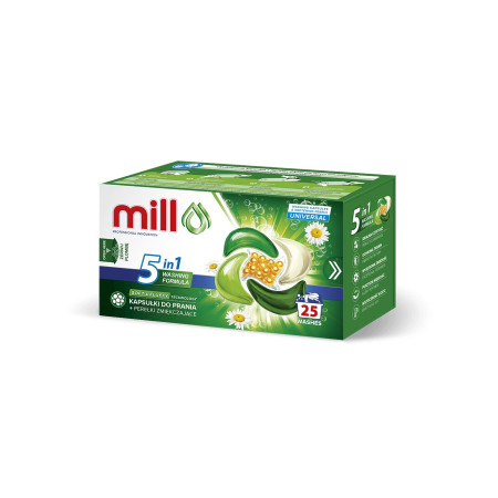 MILL PRO 5k skalbimo kapsulės + UNIVERSAL minkštinančios granulės, 25 vnt.