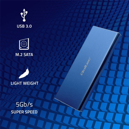 Qoltec 51832 M.2 SSD korpusas SATA NGFF USB 3.0 Mėlyna