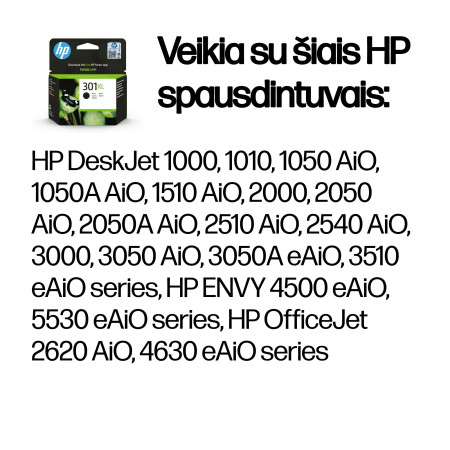 HP 301XL Didelės Talpos Juodas Originalus Rašalo Kasetė