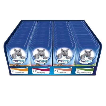 Prevital kačių maistas su 4 skonių mišiniu - šlapias maistas katėms - 96 x 100 g