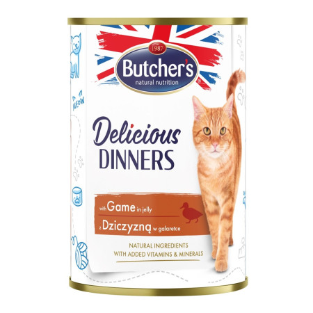 BUTCHER'S Delicious Dinners Pieces su elniena drebučiuose - drėgnas kačių ėdalas - 400g