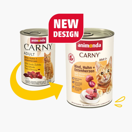 ANIMONDA Carny Suaugusiųjų Jautiena, Vištiena ir Anties Širdys - šlapias kačių maistas - 400g