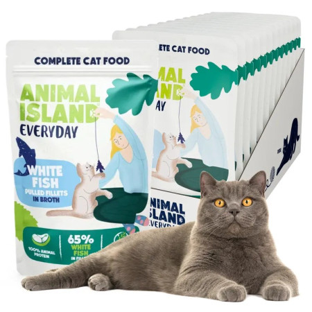 Animal Island Baltos žuvies filė sultinyje - šlapias katės maistas - 12 x 85g
