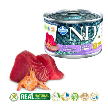 Farmina N&D Cat Natural Tunas ir Krevetės - drėgnas kačių ėdalas - 140 g