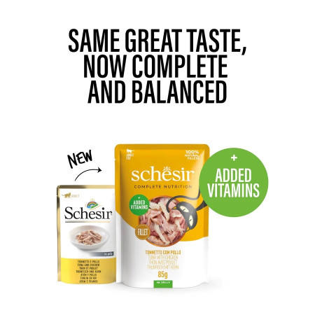 Šlapias kačių maistas SCHESIR su tunu ir vištiena - 85 g