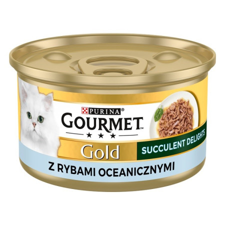 PURINA Gourmet Gold Sultingi malonumai su jūros žuvimi - drėgno kačių ėdalo - 85g