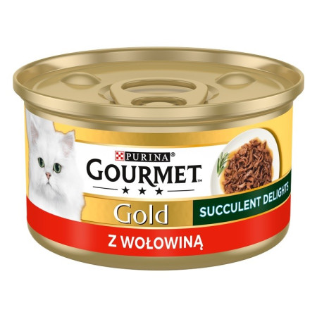 PURINA Gourmet Gold Sultingi malonumai su jautiena - drėgno kačių ėdalo - 85g