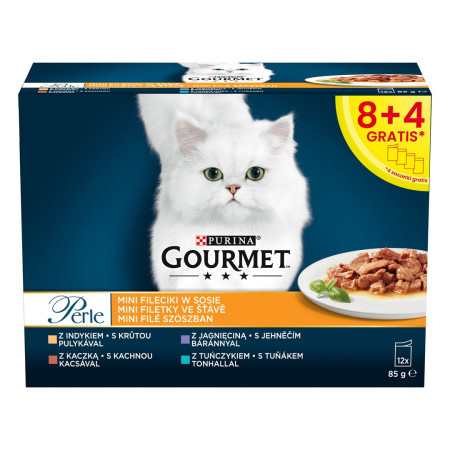 PURINA Gourmet Perle Antiena, kalakutiena, aviena, tunas - drėgno kačių ėdalo - 12x85 g