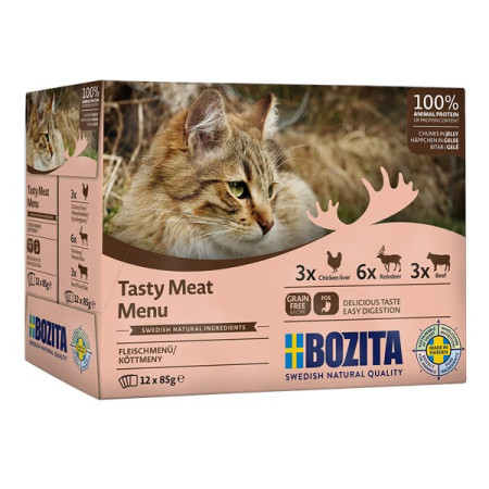 BOZITA Tasty meat menu Multibox skonių mišinys želėje - šlapias kačių maistas 12 x 85 g