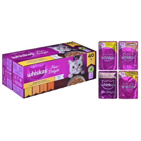WHISKAS Pure Delight Paukštiena želėje - drėgno kačių ėdalo - 40 x 85g