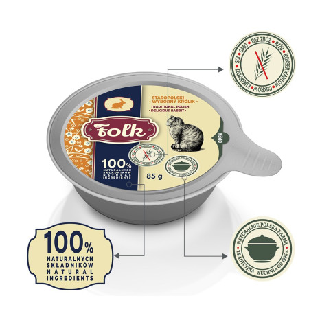 Folk Tradicinis Lenkų skanus triušis - šlapias kačių maistas - 85g
